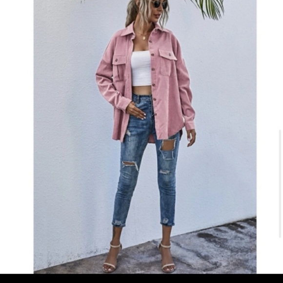 Pink Button Front Corduroy Coat - Picture 5 of 6